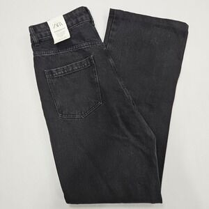 Zara Jeans Straight Fit Womens 40 Size 8 Black Super High Rise‎ Rigid Denim